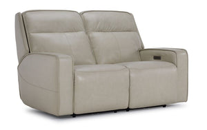 Henry Leather Triple Power Reclining Loveseat - Ivory