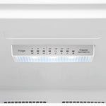 Close-up of the interior temperature control panel on the Hisense convertible upright freezer, showing fridge and freezer temperature settings, Super Freeze and interior light