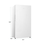 Hisense white 17 cu. ft. convertible upright freezer dimension diagram showing 63.8-inch height, 32.7-inch width and 28.9-inch depth