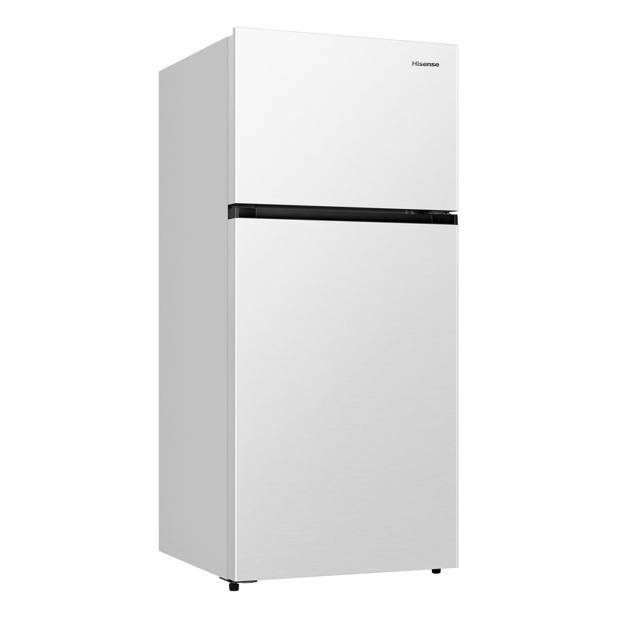 Angled view highlighting the white finish and slim counter-depth refrigerator profile