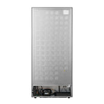 Rear view of the Hisense refrigerator showing the back panel and lower compressor area.