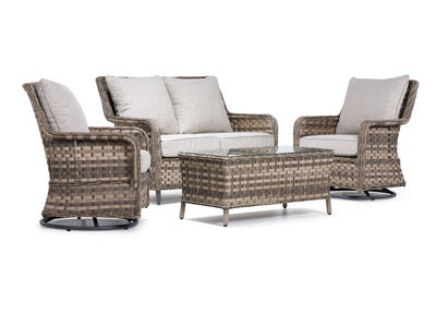 Isla 4 - Piece Outdoor Conversation Set with 2 Swivel Chairs - Grey Beige