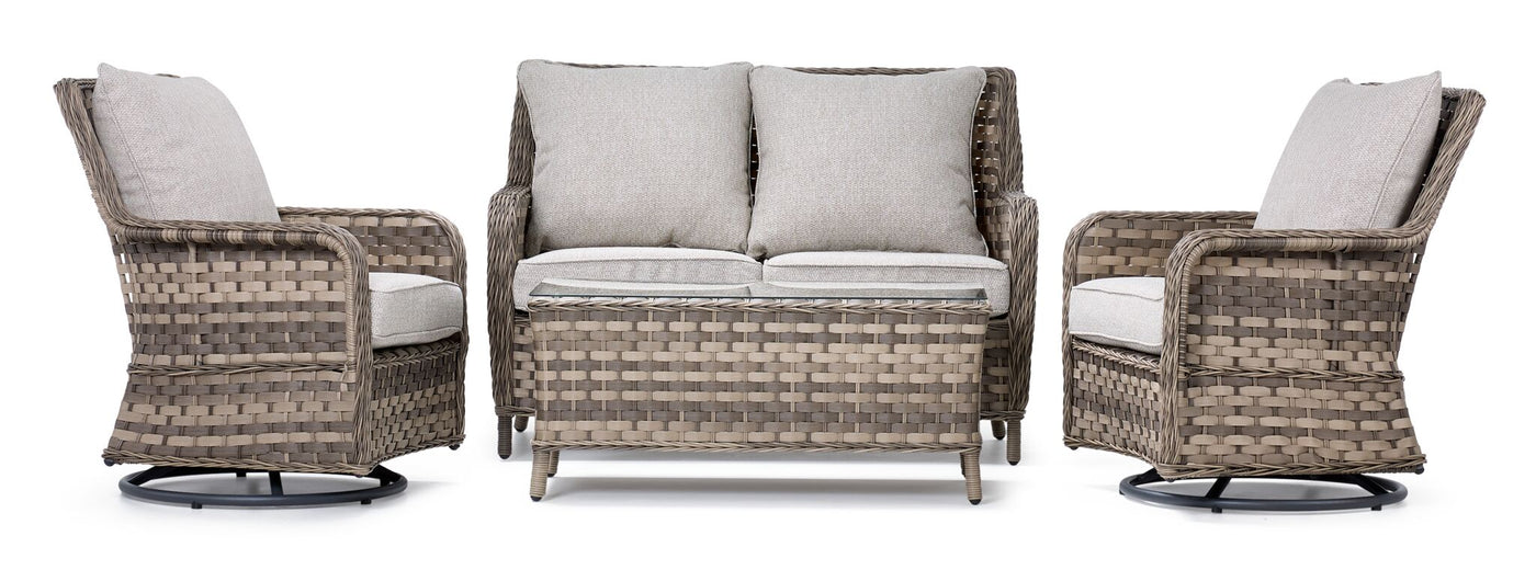 Isla 4 - Piece Outdoor Conversation Set with 2 Swivel Chairs - Grey Beige