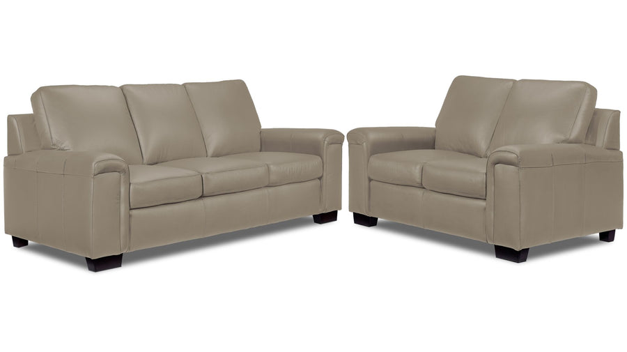 Icon Leather Sofa and Loveseat Set - Cloud Grey