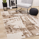 In Hamony 6'7" x 9'6" Organic Distressed Design Area Rug - Cream, Brown
