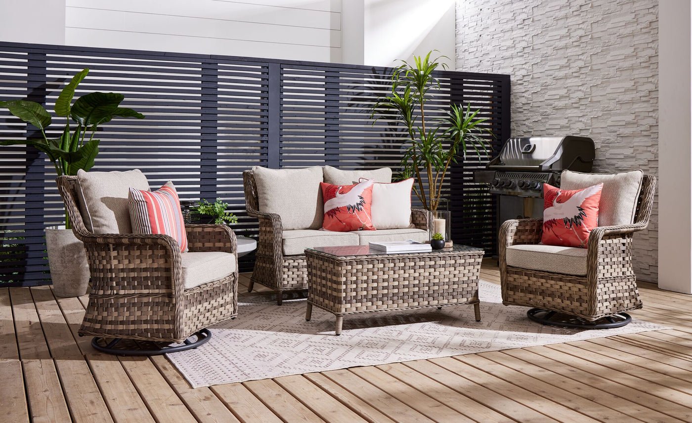 Isla 4 - Piece Outdoor Conversation Set with 2 Swivel Chairs - Grey Beige