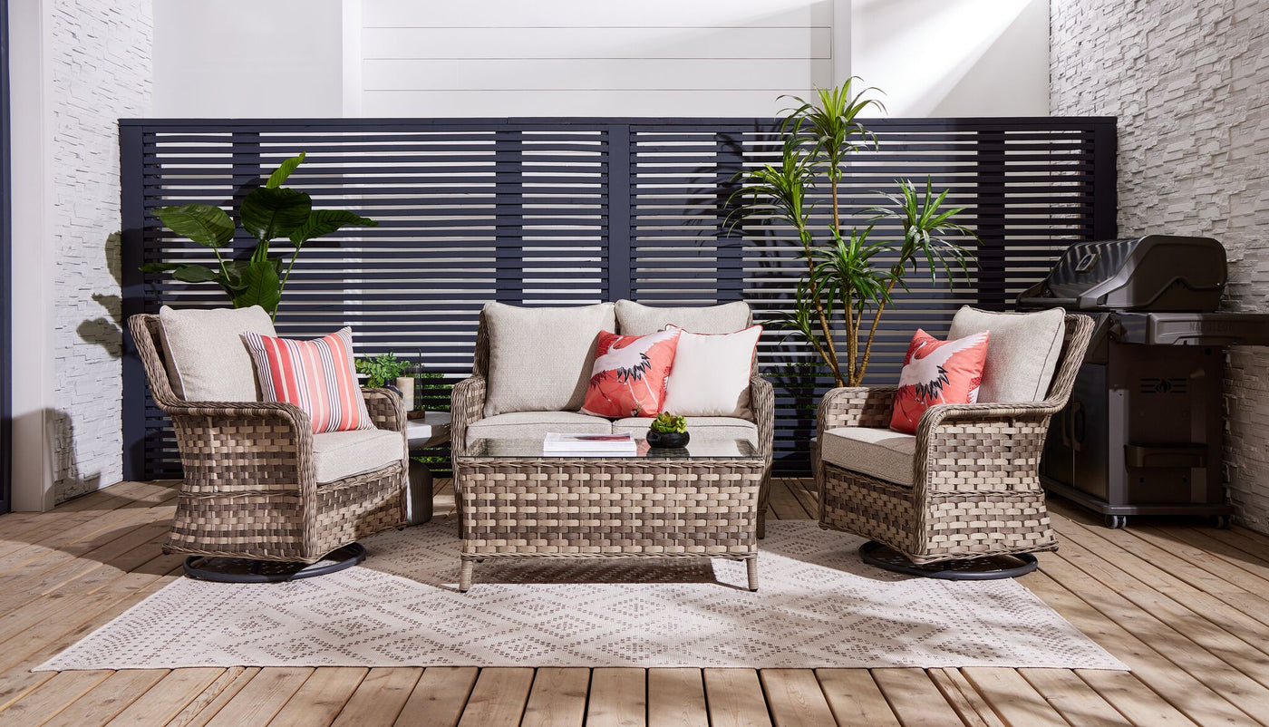 Isla 4 - Piece Outdoor Conversation Set with 2 Swivel Chairs - Grey Beige