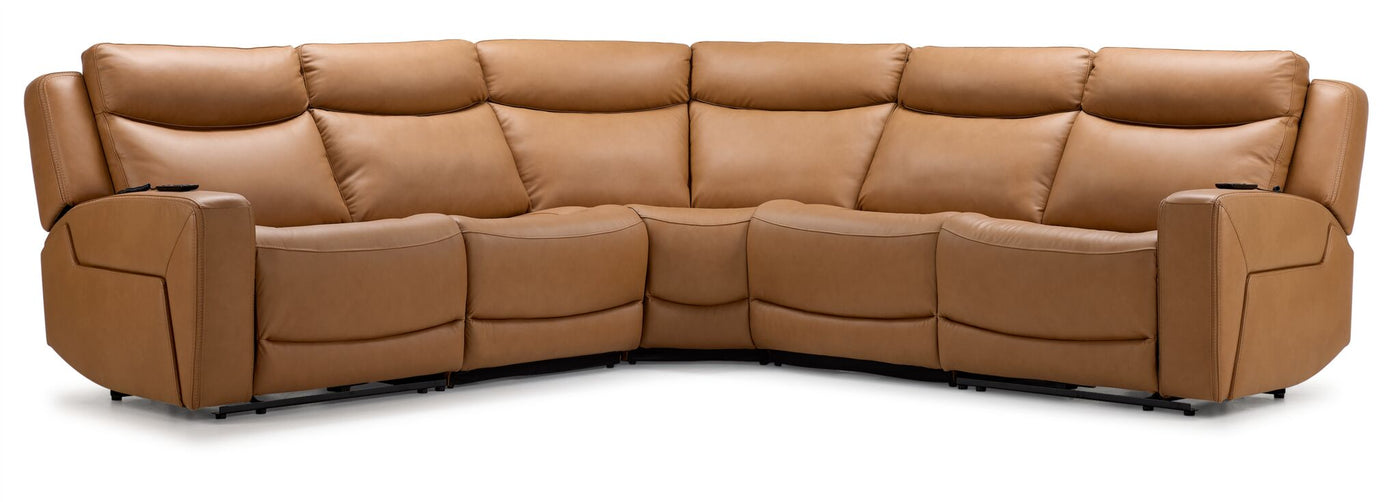 Jackson Leather 5-Piece Power Reclining Sectional with Heat and Massage - Butternut