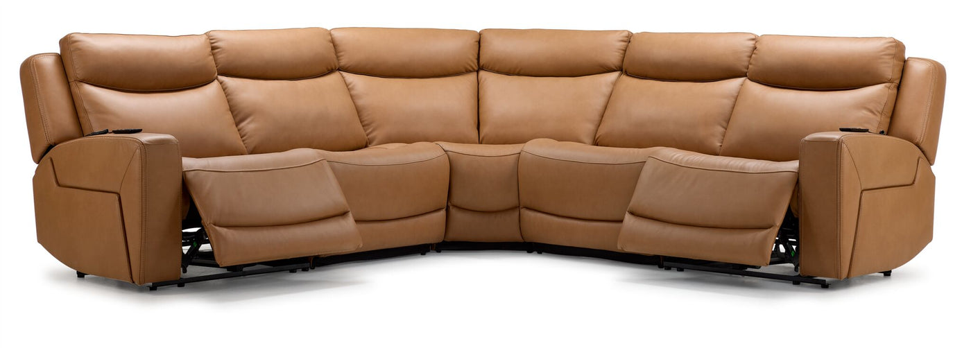 Jackson Leather 5-Piece Power Reclining Sectional with Heat and Massage - Butternut