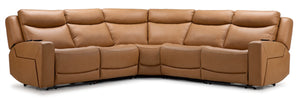 Jackson Leather 5-Piece Power Reclining Sectional with Heat and Massage - Brown