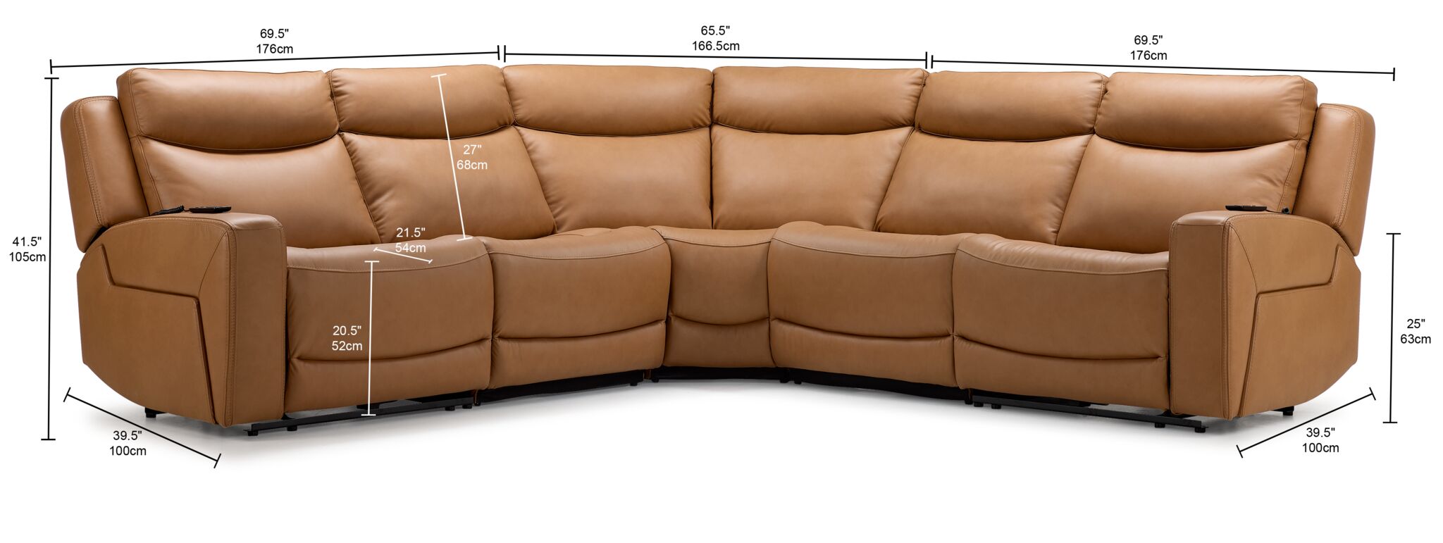 Jackson Leather 5-Piece Power Reclining Sectional with Heat and Massage - Butternut