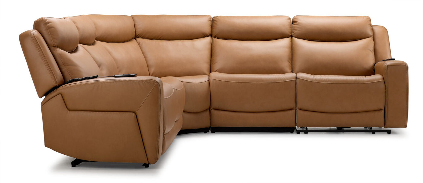 Jackson Leather 5-Piece Power Reclining Sectional with Heat and Massage - Butternut