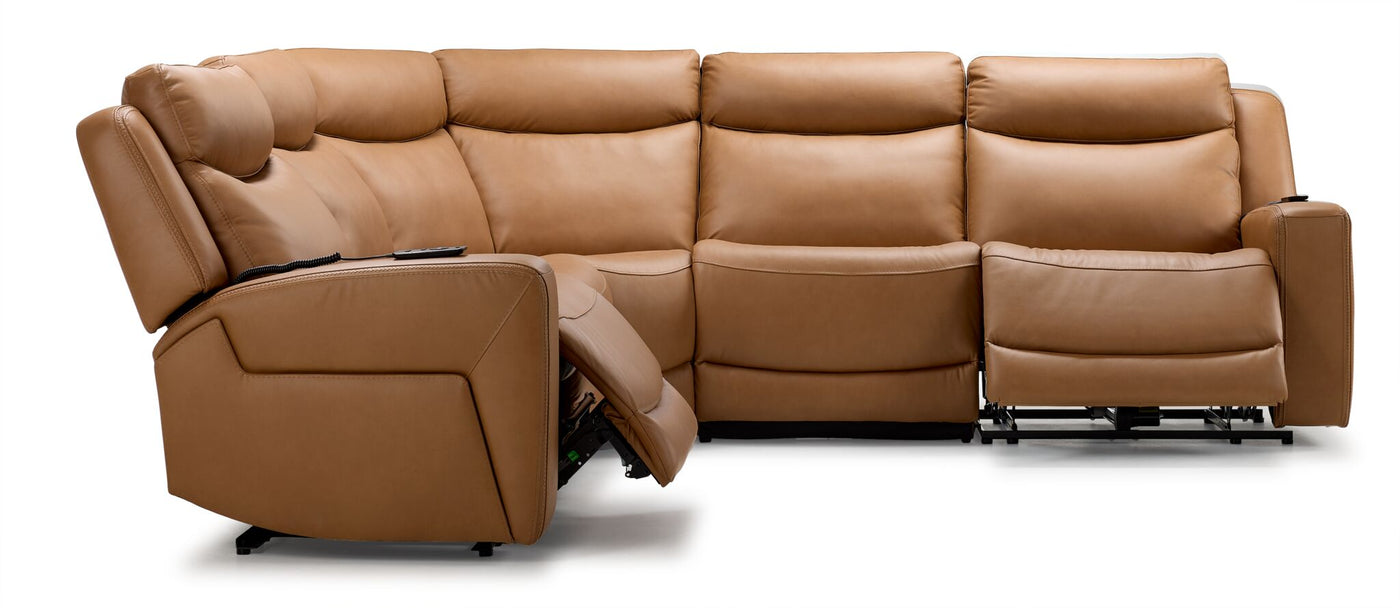 Jackson Leather 5-Piece Power Reclining Sectional with Heat and Massage - Butternut