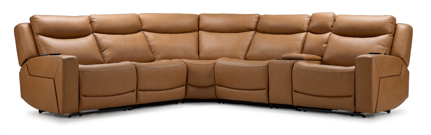 Jackson Leather 6-Piece Power Reclining Sectional with Heat and Massage - Butternut