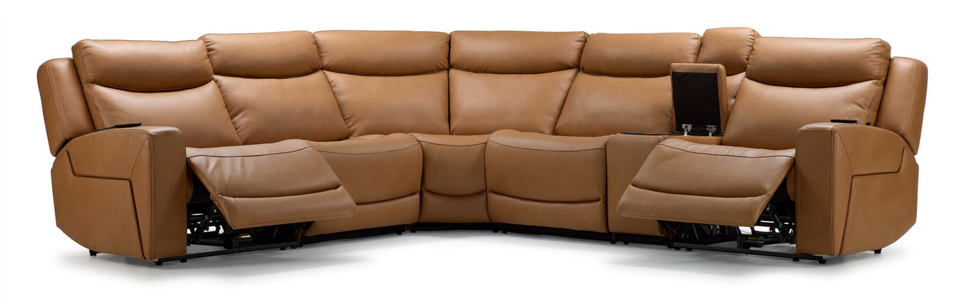 Jackson Leather 6-Piece Power Reclining Sectional with Heat and Massage - Butternut