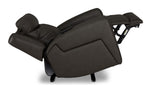 Jackson anthracite leather power recliner side view in zero gravity position with backrest and footrest fully extended