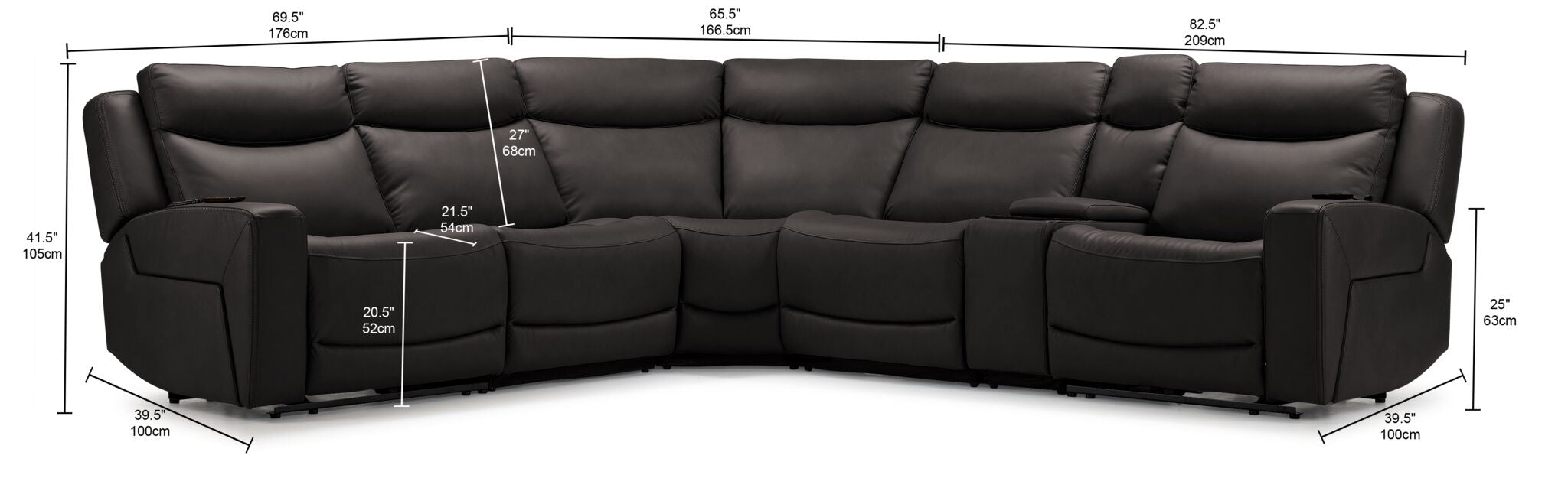 Jackson Leather 6-Piece Power Reclining Sectional with Heat and Massage - Charcoal