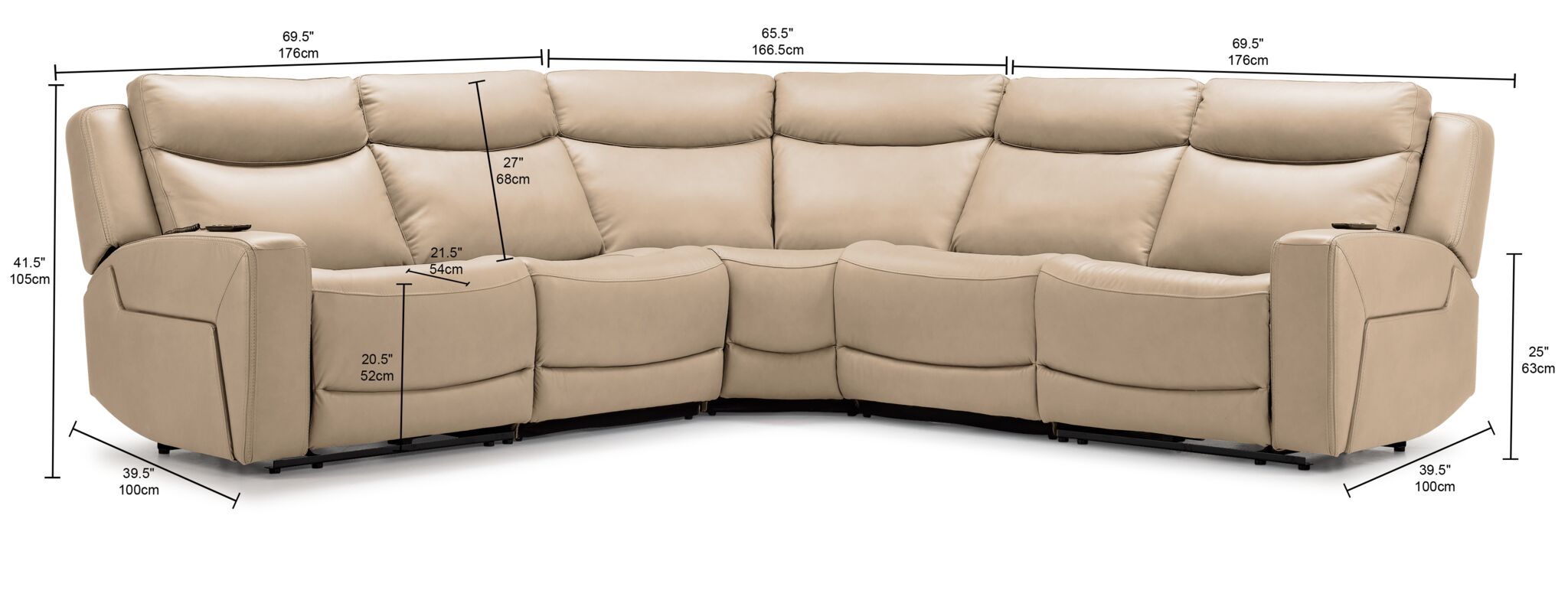 leonoah Jackson Leather 5-Piece Power Reclining Sectional with Heat and