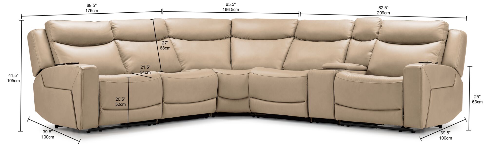 leonoah Jackson Leather 6-Piece Power Reclining Sectional with Heat and
