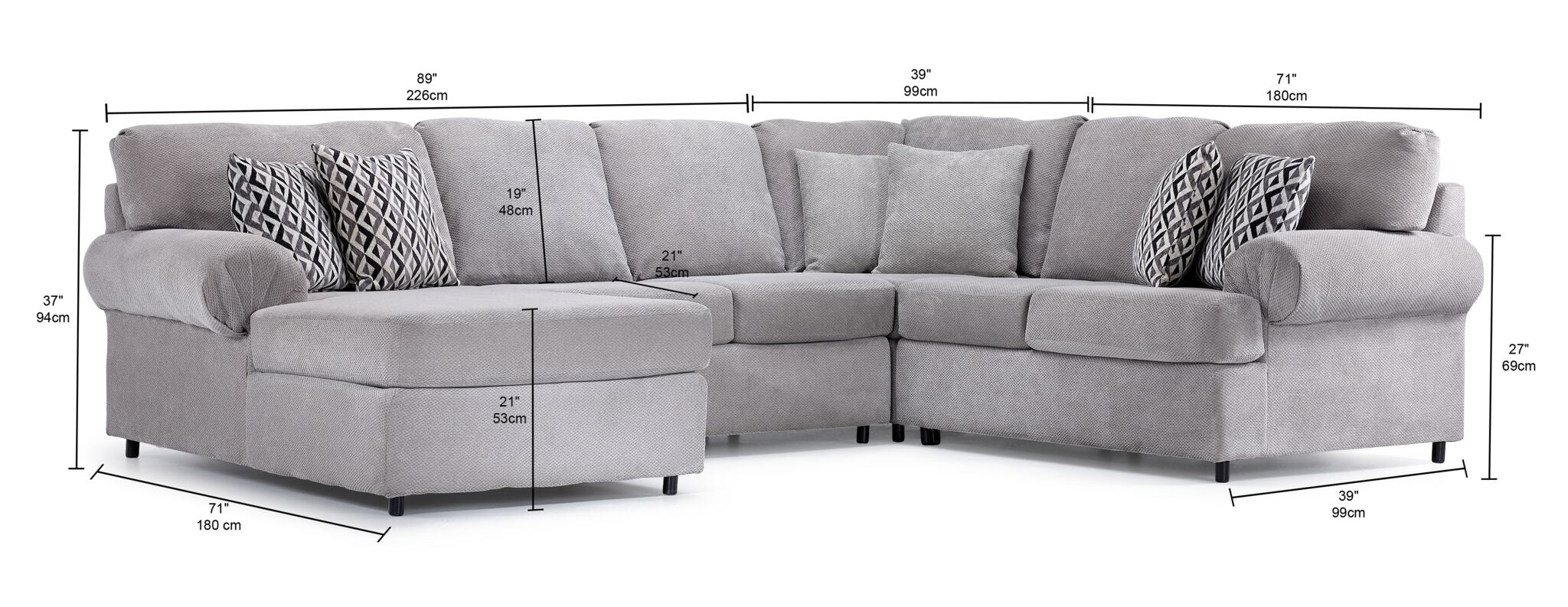 Jupiter 4-Piece Sectional with Left-Facing Chaise - Ash Grey
