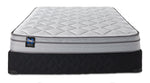 Front view of Sealy Essentials Kairo Medium Euro Top Queen mattress and boxspring set with black quilted base