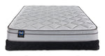 Front view of Sealy Essentials Kairo Medium Euro Top Queen mattress and low profile boxspring set with black quilted base