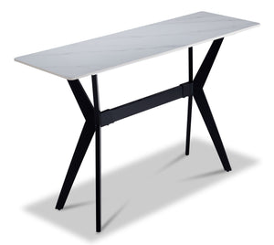 Kalani 47" Sofa Table - White Sintered Stone & Black Metal