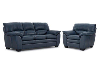 Kendrick Leather Sofa and Chair Set - Blue