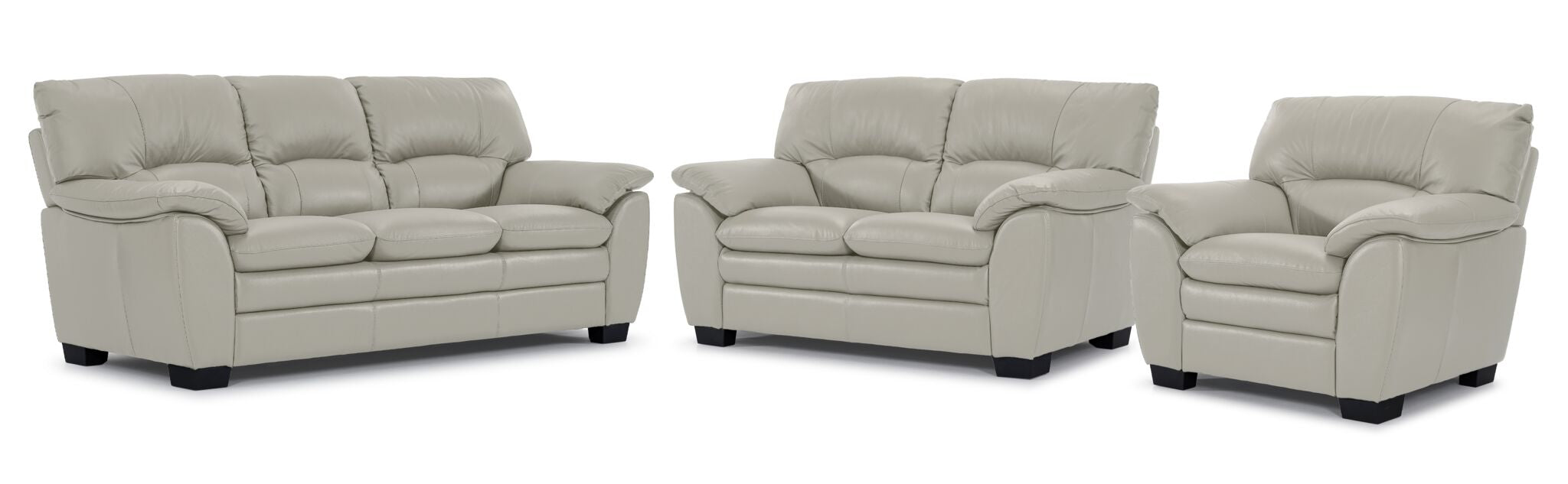 Kendrick Leather Sofa, Loveseat and Chair Set - Silver Grey