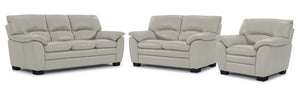 Kendrick Leather Sofa, Loveseat and Chair Set - Beige