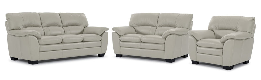 Kendrick Leather Sofa, Loveseat and Chair Set - Silver Grey