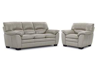 Kendrick Leather Sofa and Chair Set - Silver Grey