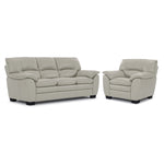 Kendrick Leather Sofa and Chair Set - Silver Grey