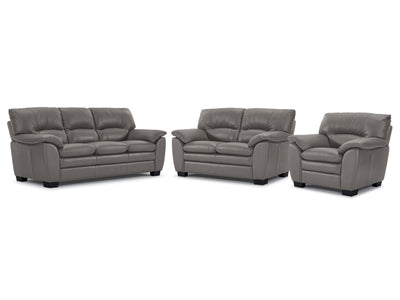 Kendrick Leather Sofa, Loveseat and Chair Set - Grey