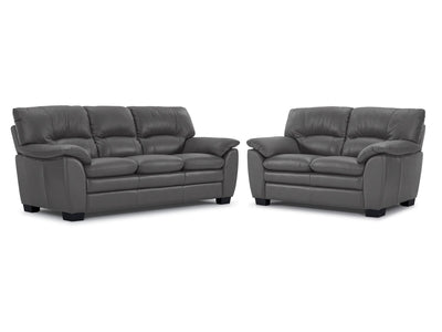 Kendrick Leather Sofa and Loveseat Set - Grey