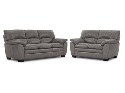 Kendrick Leather Sofa and Loveseat Set - Grey