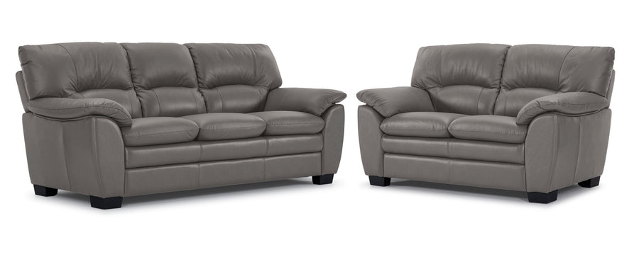 Kendrick Leather Sofa and Loveseat Set - Grey