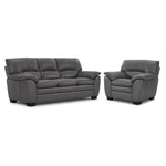 Kendrick Leather Sofa and Chair Set - Grey