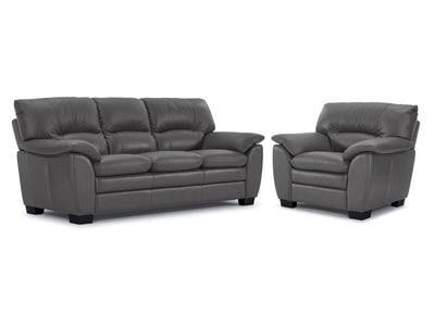 Kendrick Leather Sofa and Chair Set - Grey