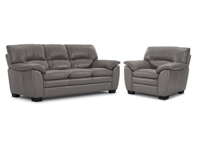 Kendrick Leather Sofa and Chair Set - Grey