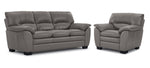 Kendrick Leather Sofa and Chair Set - Grey