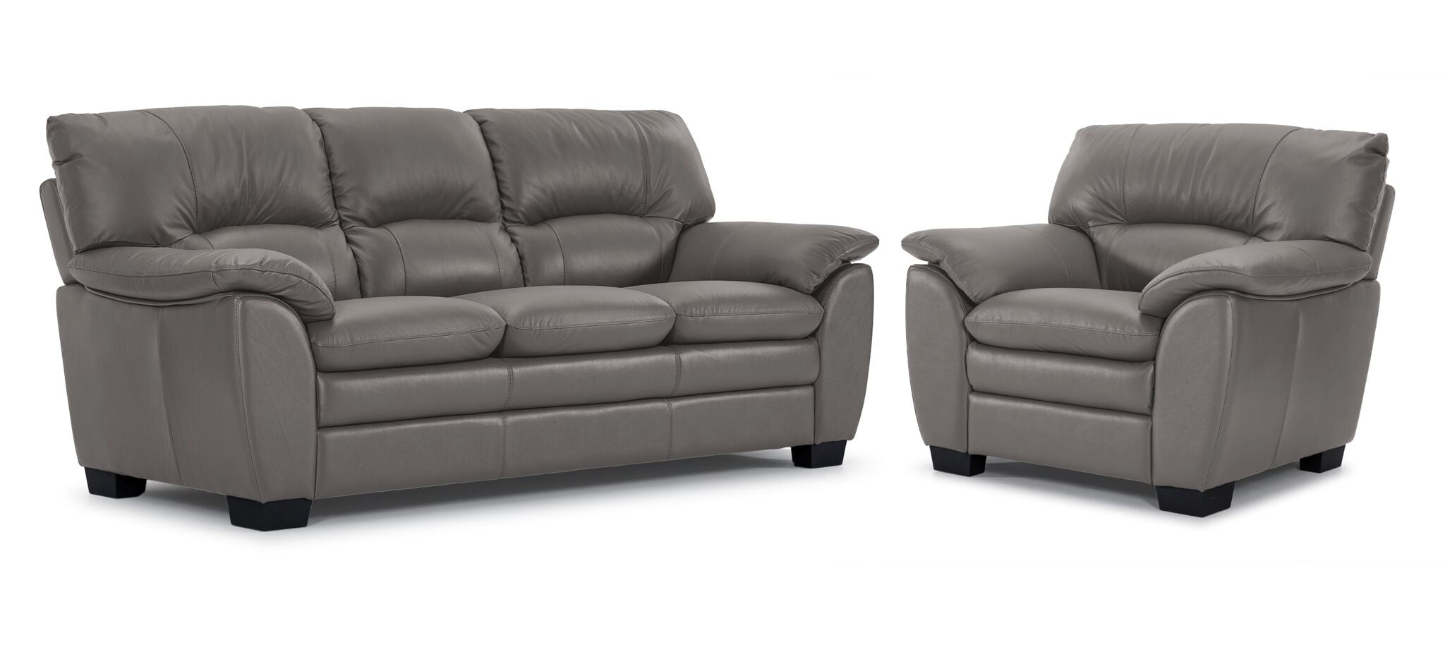 Kendrick Leather Sofa and Chair Set - Grey