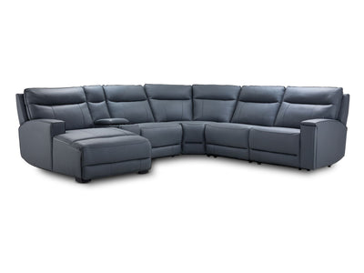 Kingsley Leather 6-Piece Power Reclining Sectional with Left-Facing Chaise - Blue