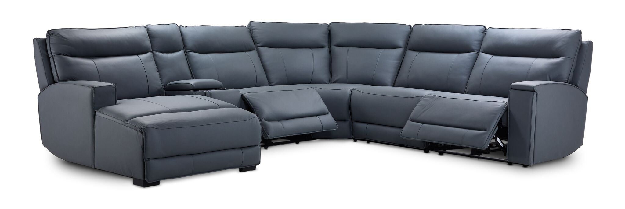 Kingsley Leather 6-Piece Power Reclining Sectional with Left-Facing Chaise - Blue