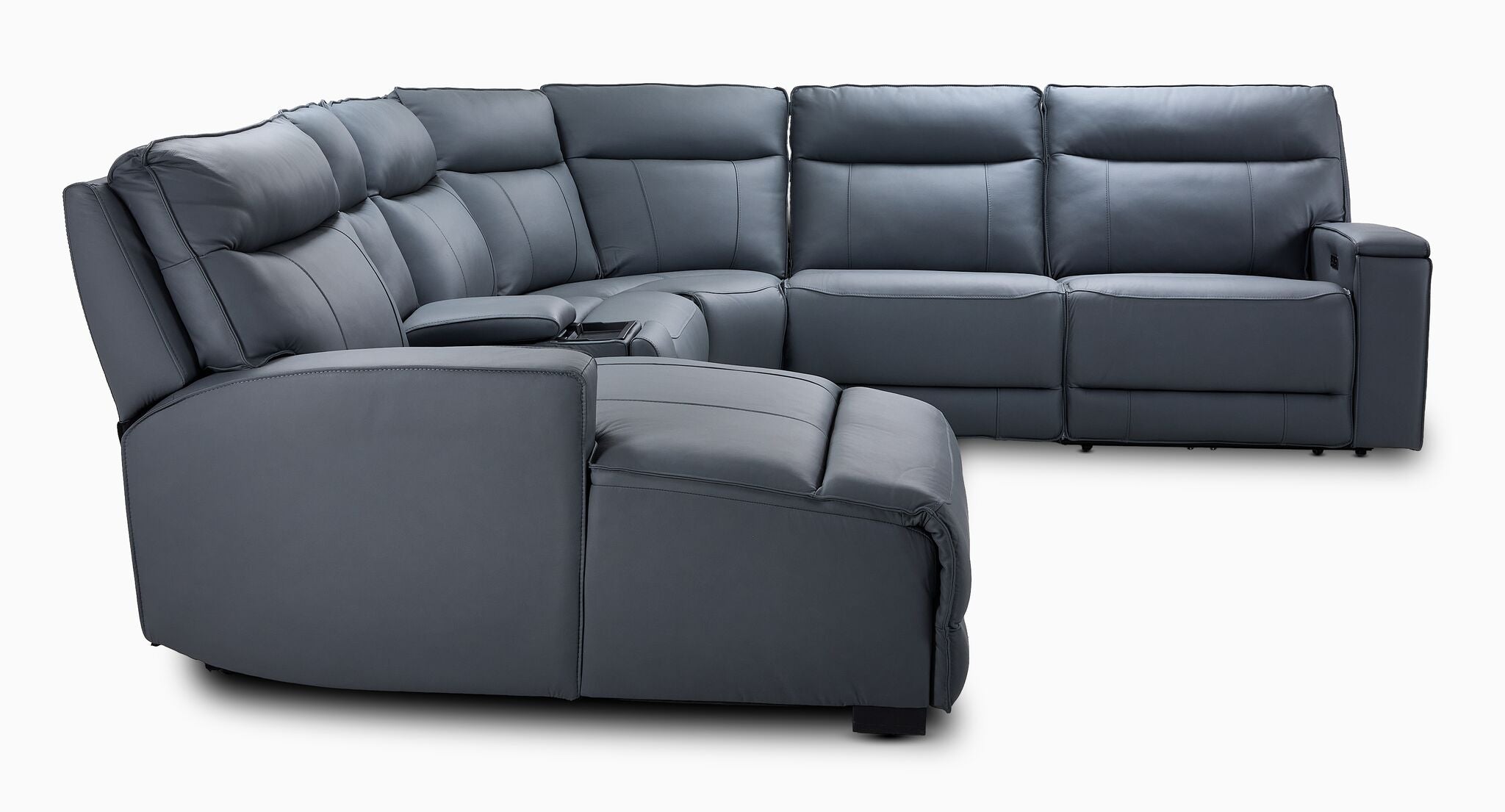 Kingsley Leather 6-Piece Power Reclining Sectional with Left-Facing Chaise - Blue