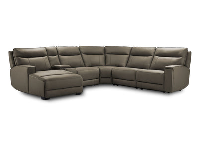 Kingsley Leather 6-Piece Power Reclining Sectional with Left-Facing Chaise - Grey