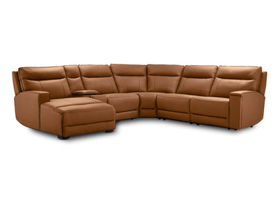 Kingsley Leather 6-Piece Power Reclining Sectional with Left-Facing Chaise - Tan
