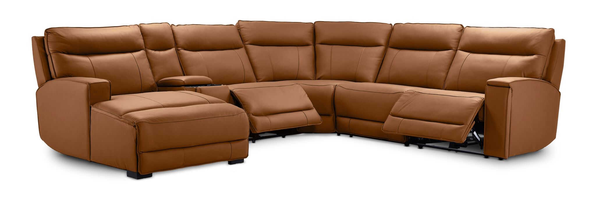 Kingsley Leather 6-Piece Power Reclining Sectional with Left-Facing Chaise - Tan
