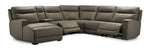 Kingsley Leather 6-Piece Power Reclining Sectional with Left-Facing Chaise - Grey