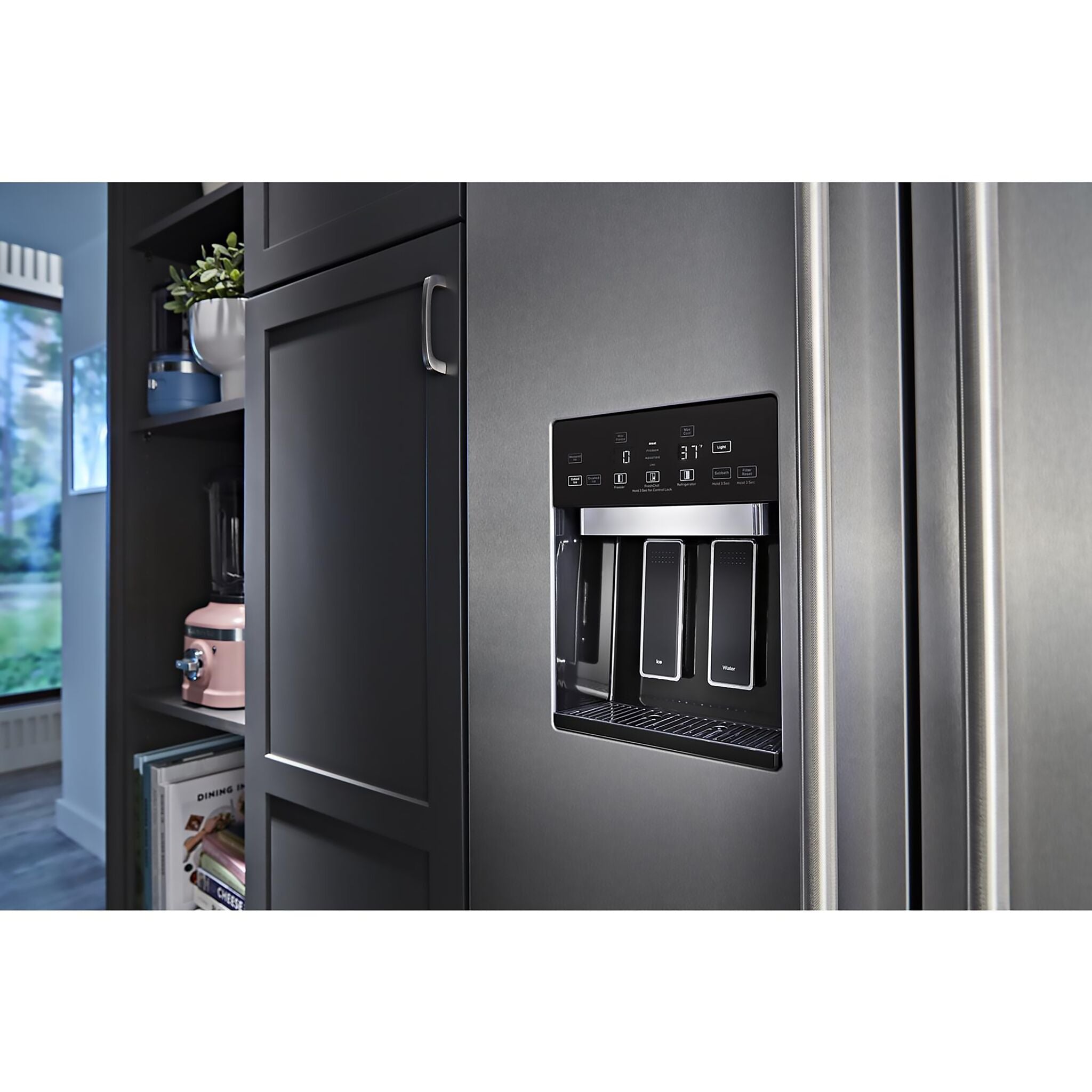 KitchenAid 35.25" 20.8 Cu. Ft. PrintShield Stainless Built-In Side-by-Side Refrigerator with Ice and Water Dispenser - KBSD706MPS